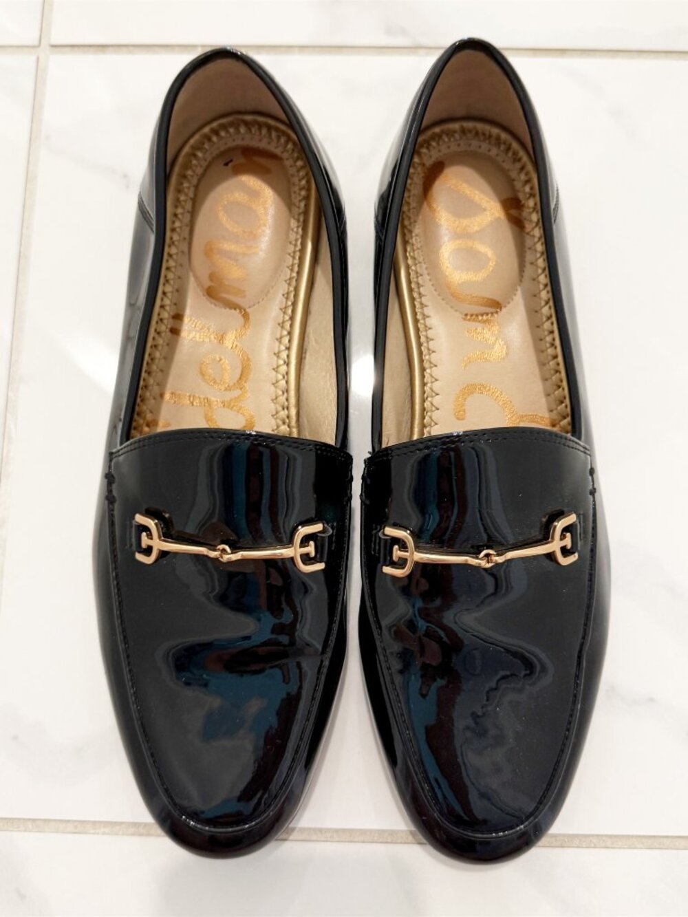 Sam Edelman Loraine Black Patent Leather Bit Buckle Loafers 7 - Picture 4 of 11